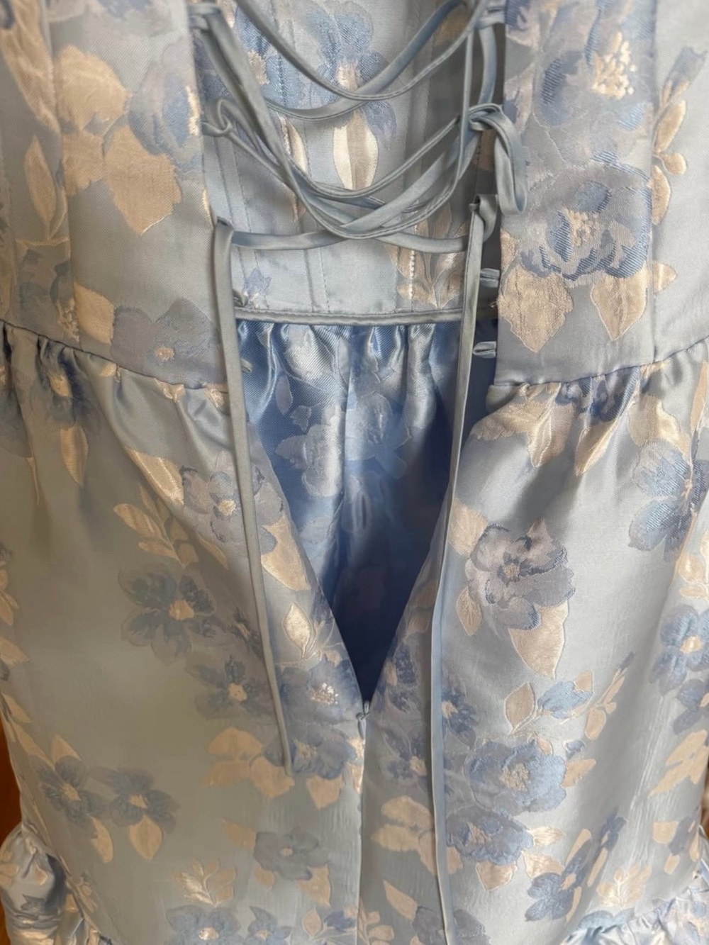 V. Chapman Powder Blue Floral Strapless Party Dress - Picture 4 of 5